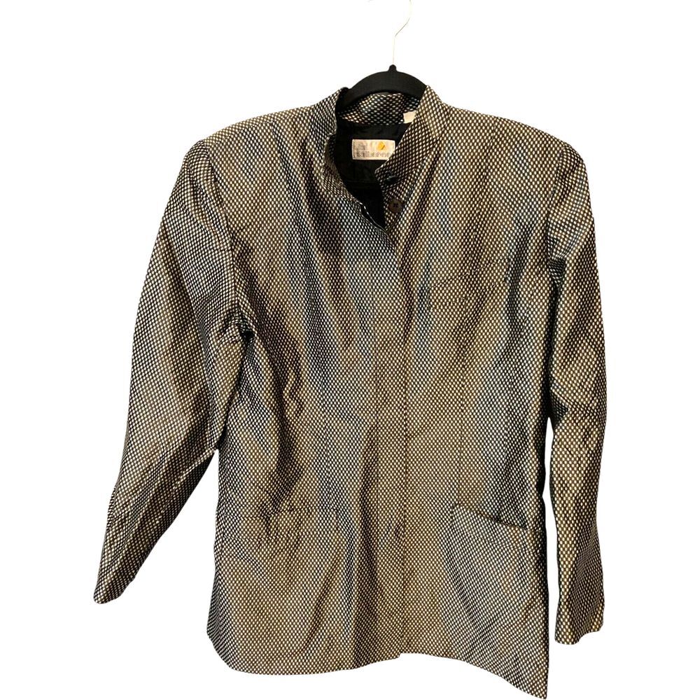 Liz Claiborne Windbreaker Jacket Black Gold Womens 8 Argyle Metallic Vintage - Picture 1 of 9